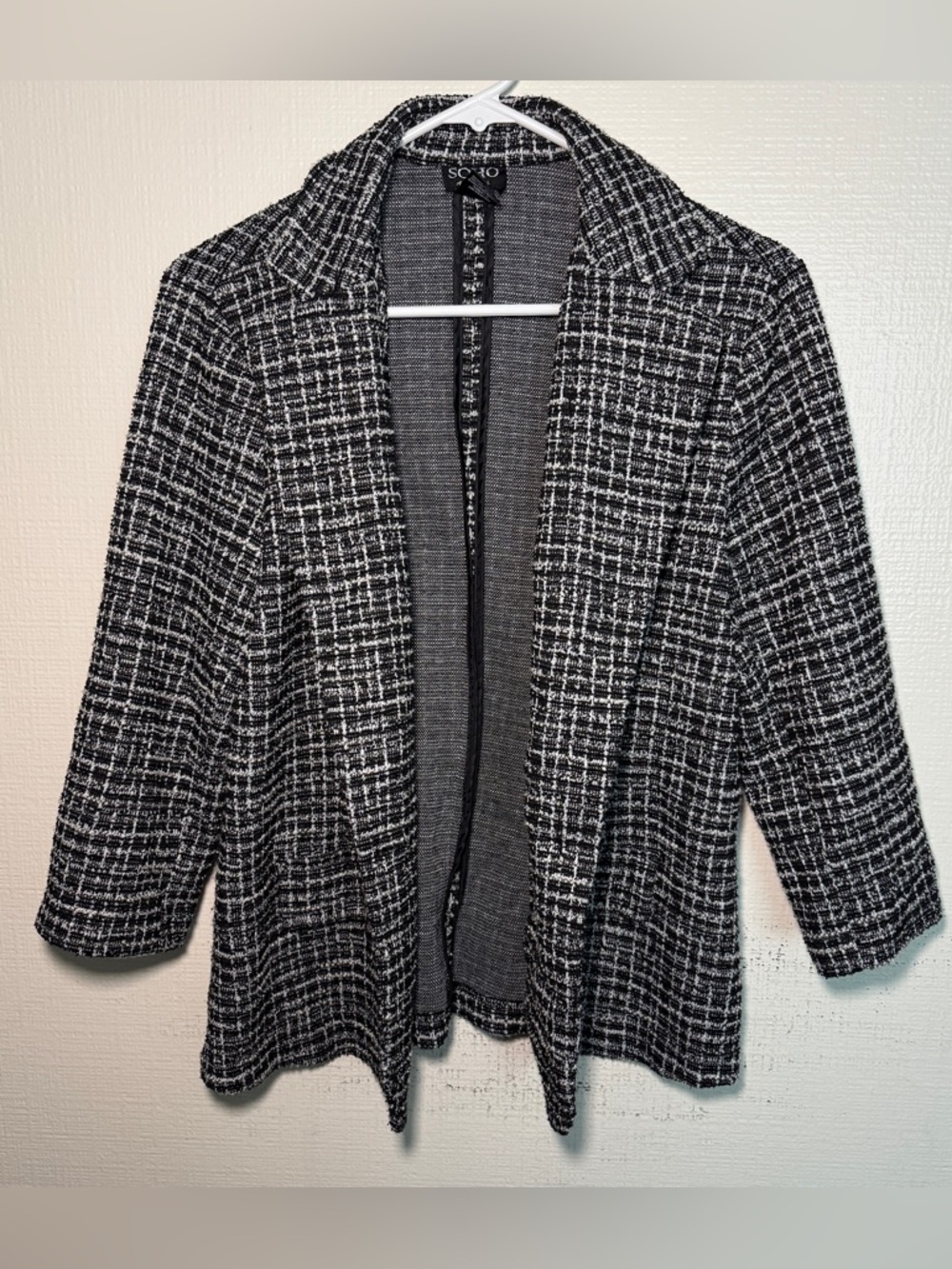 Soho Black and White Tweed Open-Front Blazer